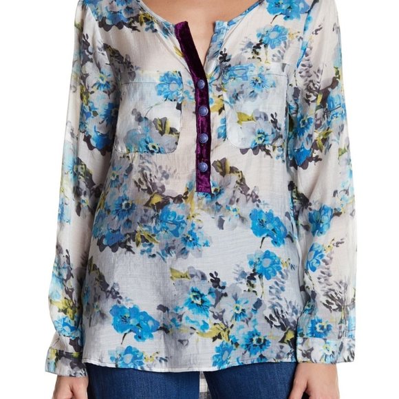 NWT Anthropologie Cyrena Top Tunic Floral Plaid Boho Bohemian Blue Purple NEW - Picture 9 of 12